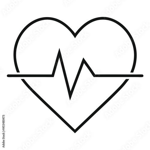 Heartbeat pulse is visibly drawn inside of heart in black outline with transparent background