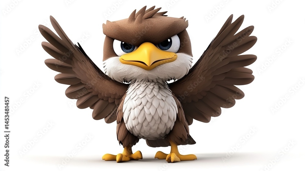 3D Baby Eagle Cartoon Angry Standing Isolated on Transparent or White Background. Fierce and Expressive Young Raptor. 3D Baby Eagle Cartoon Angry Standing Isolated on Transparent or White Background. Fierce and Expressive Young Raptor.
