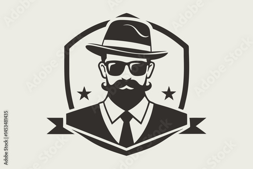 Stylish Man with Hat and Sunglasses Vintage Emblem Design