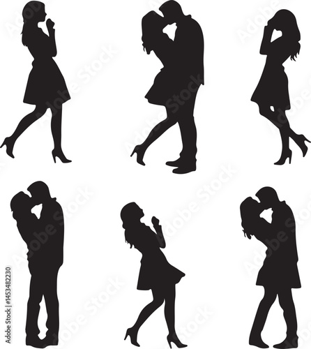 Silhouette Vector Art of Romantic Couple: Love, Romance, Kissing, Relationships, and Affection - Free Download for Graphic Design Projects