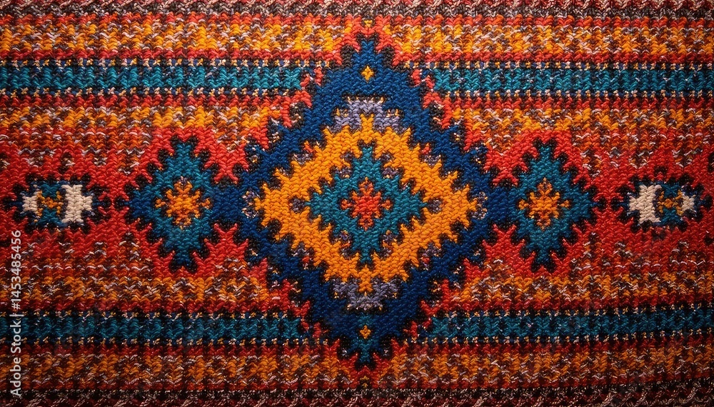 Fototapeta premium Intricate woven textile with bold geometric motifs, rich earthy tones, design, ochre