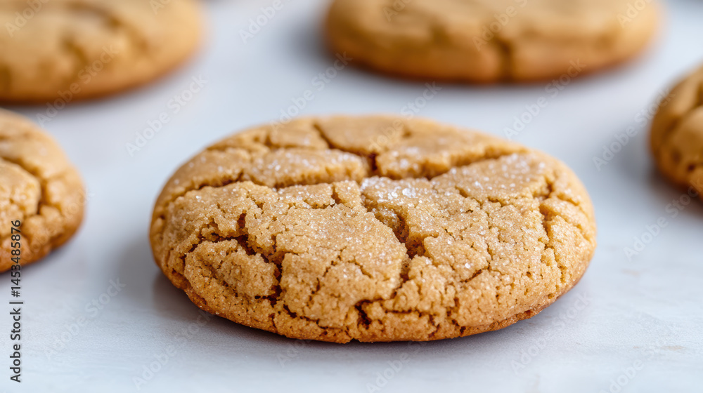 Chewy cookie with crumbly edge, showcasing golden brown surface and sugar crystals Chewy cookie with crumbly edge, showcasing golden brown surface and sugar crystals
