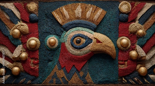 Ornate Bird Mosaic Art with Vibrant Colors and Textured Design