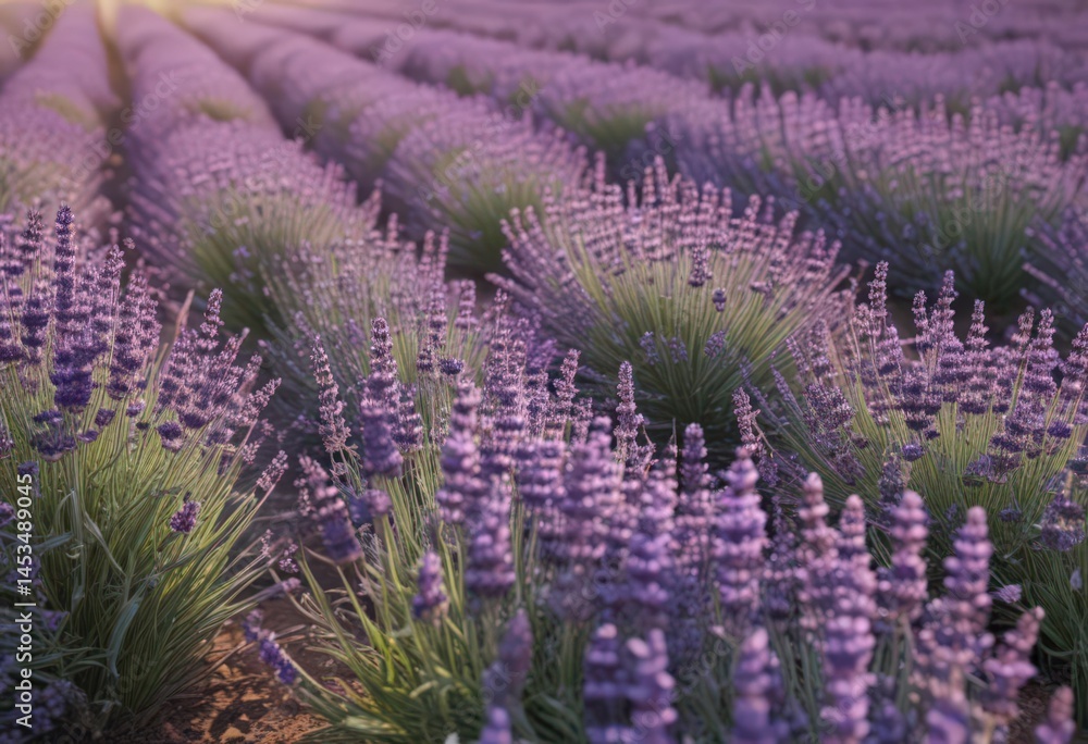 Obraz premium Rows of lavender and violet flowers sway gently in the breeze , summer, peaceful, hue
