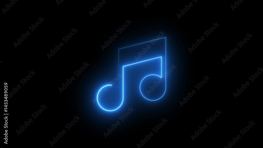 Neon music icon animation.Melody sound, musical note, music track, audio podcast, song, disco party. Neon music icon animation.Melody sound, musical note, music track, audio podcast, song, disco party.