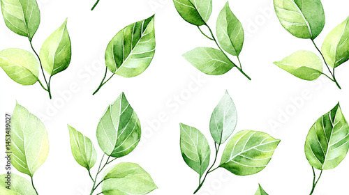 watercolor seamless pattern with green tropical leaves on white background hand painted botanical foliage 
