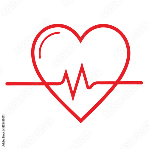 Red heart outline contains the heartbeat line, signifying vital signs against transparent background