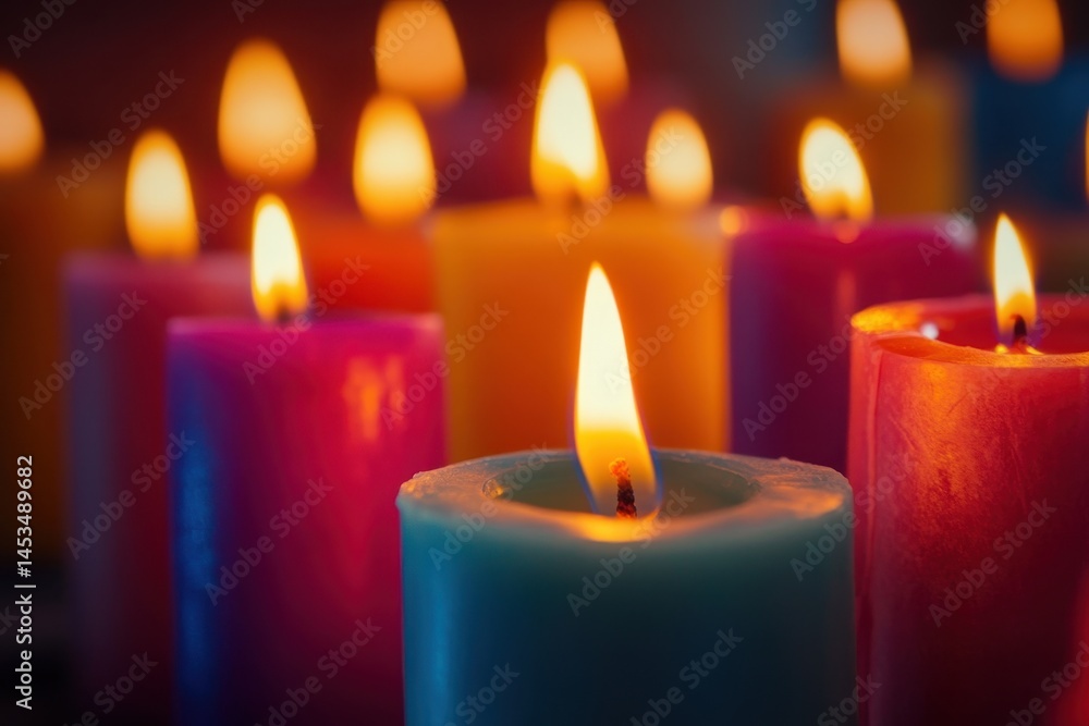 Colorful candles illuminate a serene beach setting at night with a calming sea background, colorful candles light at night Photo background Seamless ing quality Colorful candles illuminate a serene beach setting at night with a calming sea background, colorful candles light at night Photo background Seamless ing quality