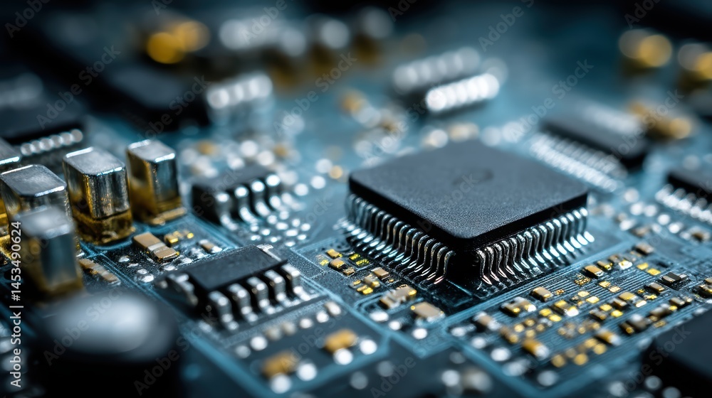assembly of ASIC chips on circuit boards under blue accent lighting assembly of ASIC chips on circuit boards under blue accent lighting