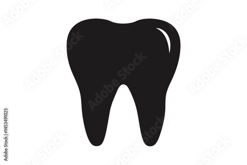 Simple black tooth icon shines against the bright white transparent backdrop
