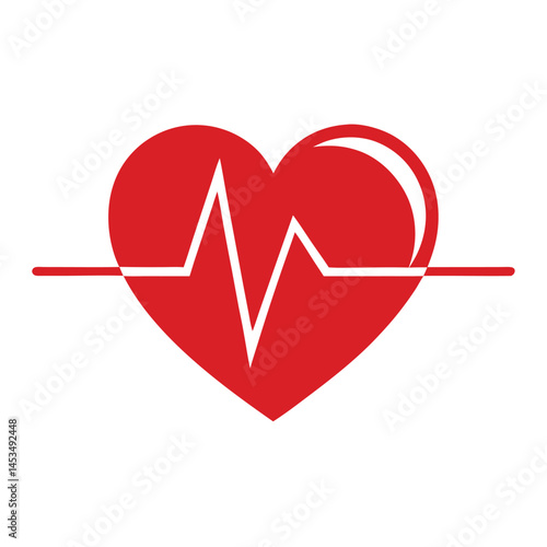 Single red heart shape with flatline through it represents life vital signs