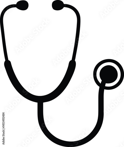 Sleek stethoscope in bold black outline presents essential healthcare equipment symbol on transparent backdrop