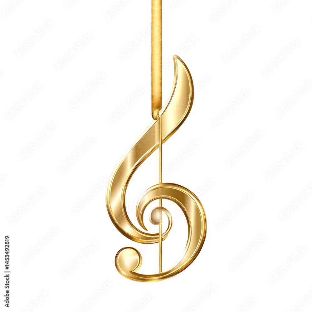 Obraz premium Golden music note, simple decoration, gold metal material, hanging on the transparent background png