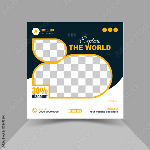 Editable template post for social media design, ads for travel promotion design layout.