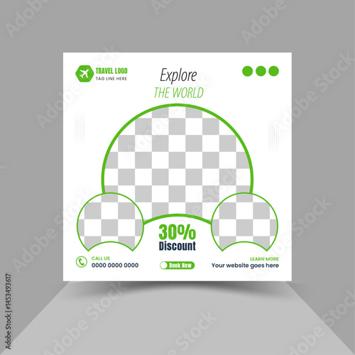 Editable template post for social media design, ads for travel promotion design layout.