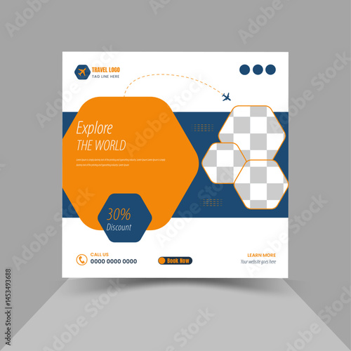 Editable template post for social media design, ads for travel promotion design layout.