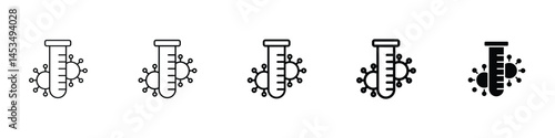Set of 5 pixel perfect PCR test icon with 1 unexpanded, 1 silhouette, A test tube and DNA strand icon symbolizing a PCR (Polymerase Chain Reaction) test.
