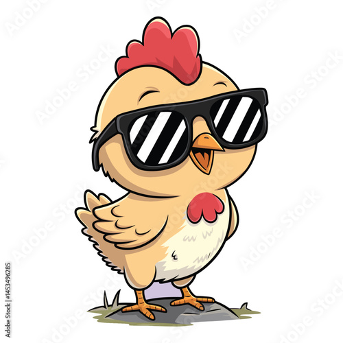 Chick sunglasses Character vector, A chick happily standing on a brick wearing sunglasses Vector design Image.