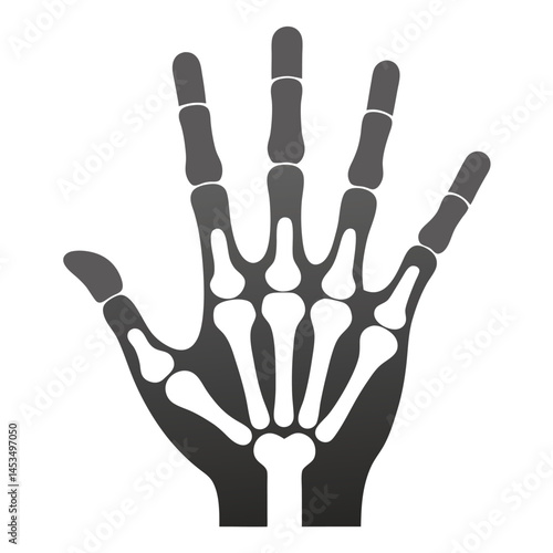 The dark, skeletal representation of an open human hand on a plain background