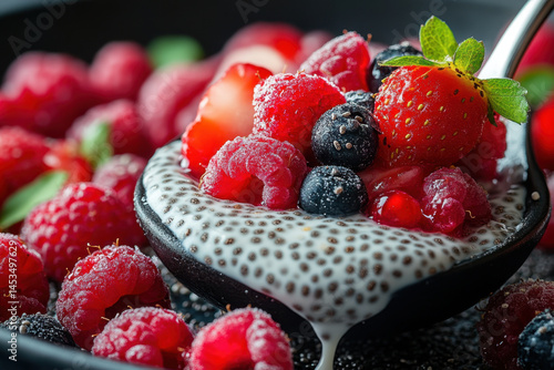 Spoonful of berries and yogurt.