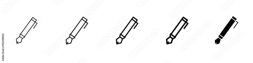 Set of 5 pixel perfect Pen icon with 1 unexpanded, 1 silhouette, A sleek ballpoint pen icon for writing or documentation. Set of 5 pixel perfect Pen icon with 1 unexpanded, 1 silhouette, A sleek ballpoint pen icon for writing or documentation.
