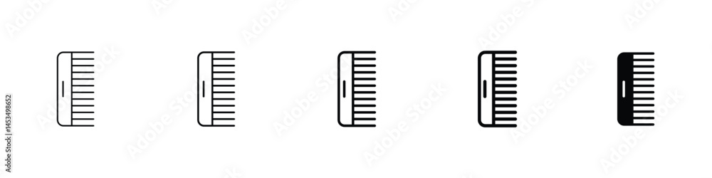 Set of 5 pixel perfect comb icon with 1 unexpanded, 1 silhouette, A wide-tooth comb icon for hair grooming or styling. Set of 5 pixel perfect comb icon with 1 unexpanded, 1 silhouette, A wide-tooth comb icon for hair grooming or styling.
