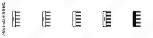 Set of 5 pixel perfect comb icon with 1 unexpanded, 1 silhouette, A wide-tooth comb icon for hair grooming or styling.