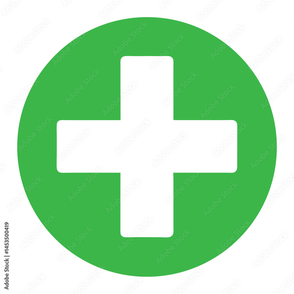 Fototapeta premium White plus symbol is centered on a bright green circle with transparency