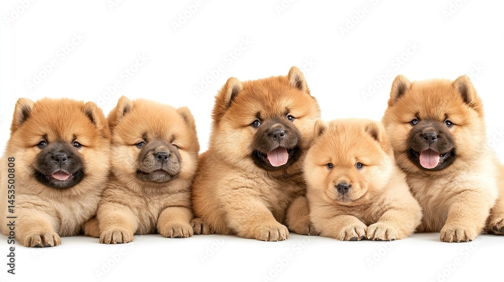 Group of baby cute chow chow dog isolated on transparent or white background Group of baby cute chow chow dog isolated on transparent or white background