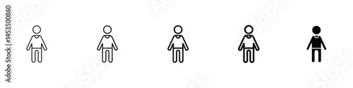 Set of 5 pixel perfect Man icon with 1 unexpanded, 1 silhouette, A symbol representing the male gender using a circle and arrow.
