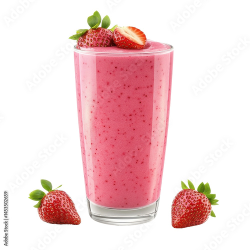 Refreshing strawberry smoothie isolated with fresh strawberries on a Transparent background, Strawberry Smoothie Isolated