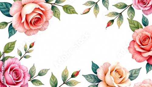 Delicate watercolor roses & leaves, repeat seamlessly , botanical, watercolor, green