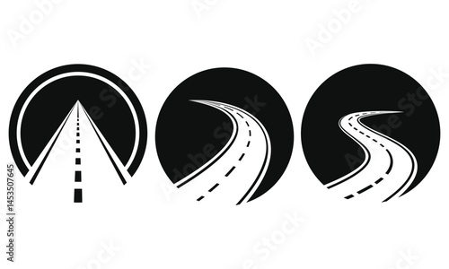 Asphalt roadway with circle shape logo Vector template illustration
