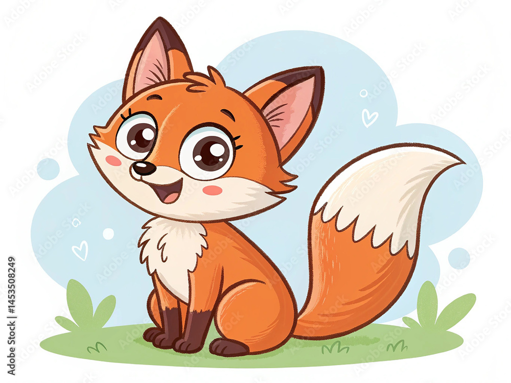 Obraz premium Cute fox cartoon. Cartoon cute fox sitting smiling
