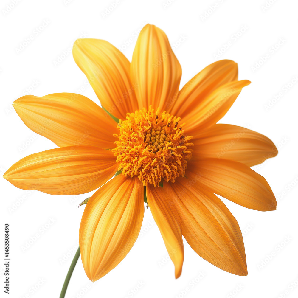 Obraz premium Closeup of vibrant Mexican sunflower showcasing yellow petals and intricate details on Transparent background, Closeup Mexican sunflower on PNG background
