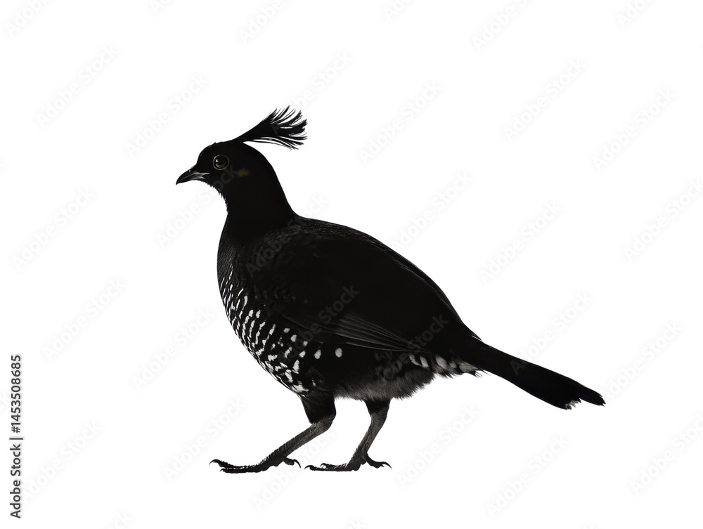 Fototapeta premium Elegant Silhouette of a Quail Walking with Crest Plume Isolated on Transparent Background for Wildlife, Birdwatching, and Nature Design Projects