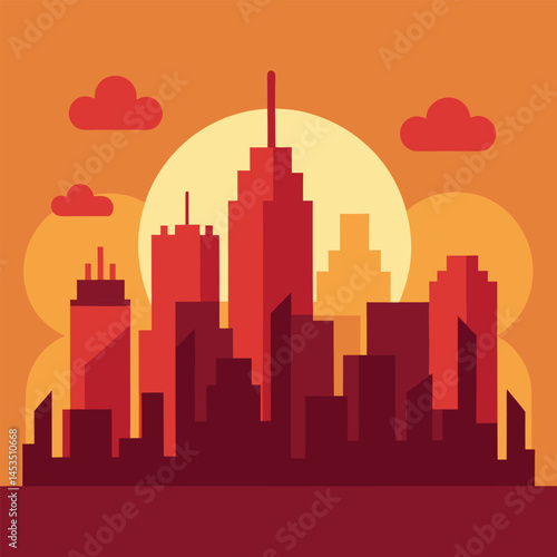 City Skyline Illustration in Warm Evening Tones