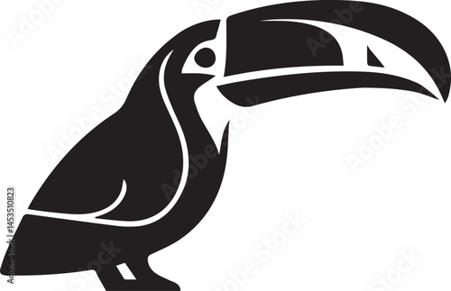 toucan logo design icon silhouette style flat and minimal vector art illustration on a white background.
