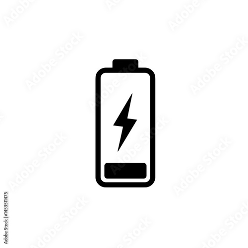 Low battery icon with lightning bolt in silhouette style