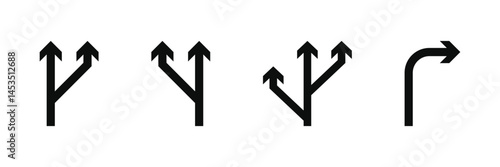 Choice Between Three Roads Arrow Icon Vector Symbol Set for Decision and Directional Designs. Arrow road signs icon.