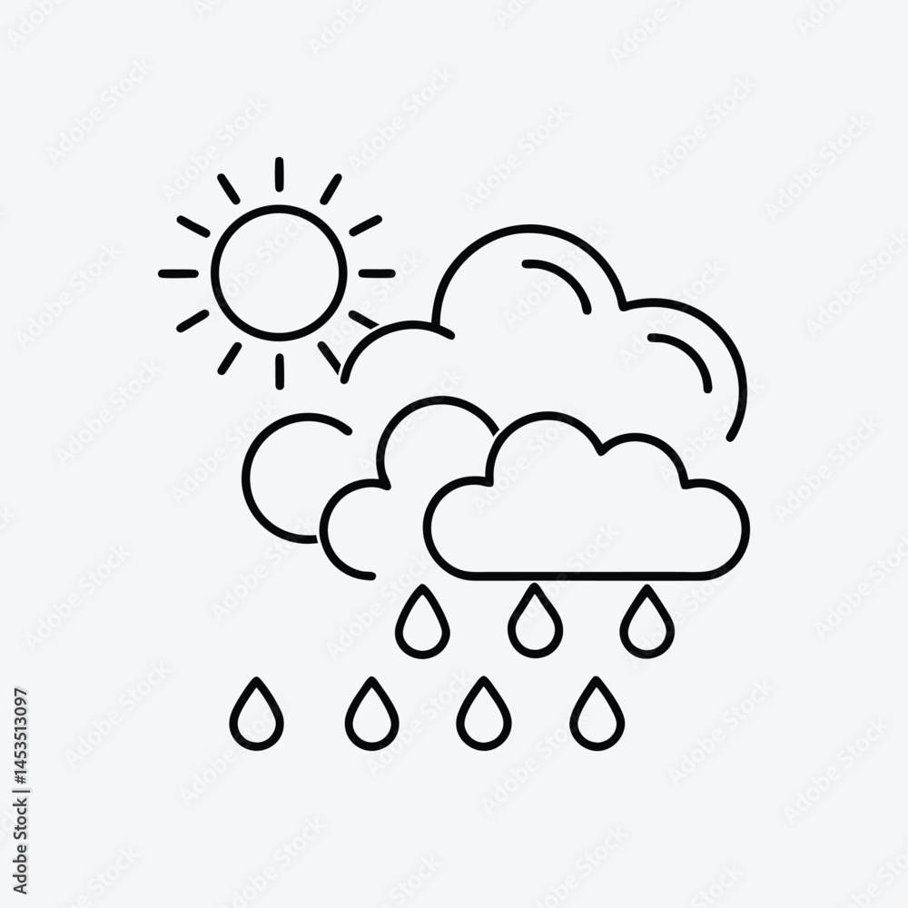 Weather Icons with Clouds, Sun, and Rain Weather Icons with Clouds, Sun, and Rain