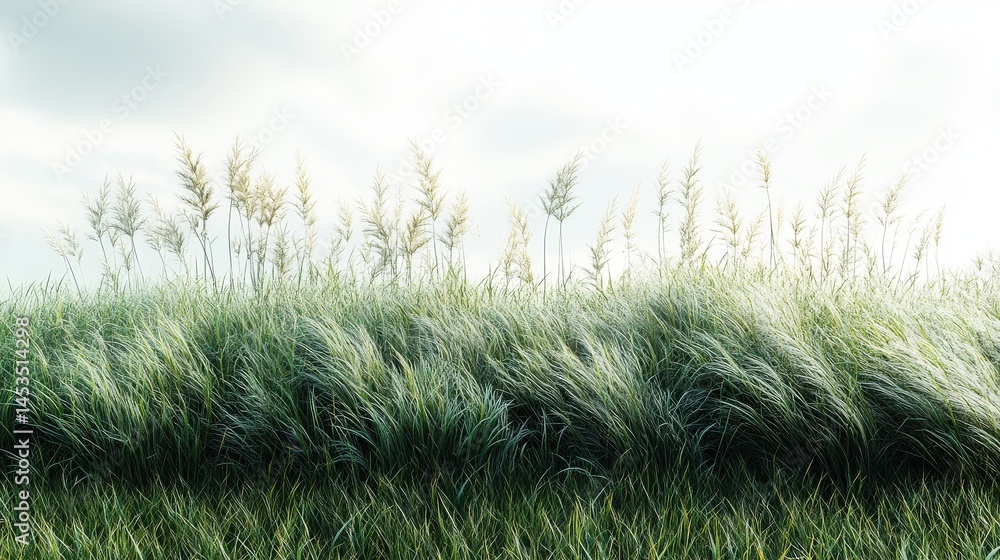 Field of tall green grass and wheat under a soft light on a bright day Field of tall green grass and wheat under a soft light on a bright day