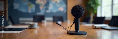 Close-up microphone, conference table, meeting , equipment, detail