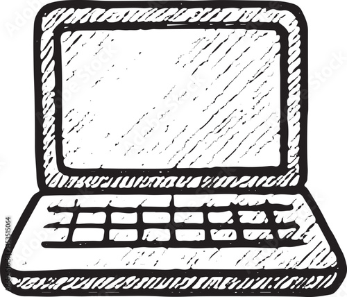 Illustration of a scribbled laptop symbolizing technology, sophistication, precision, sensitivity and business collaboration.