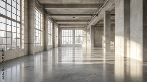 Wallpaper Mural Expansive industrial loft interior with polished concrete floor and large windows Torontodigital.ca