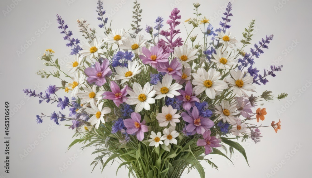 Obraz premium Delicate watercolor wildflowers arranged in a charming bouquet , meadow, flowers, background