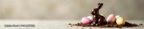 Dark chocolate rabbit figurine, neutral background Easter treat , chocolate rabbit, neutral background