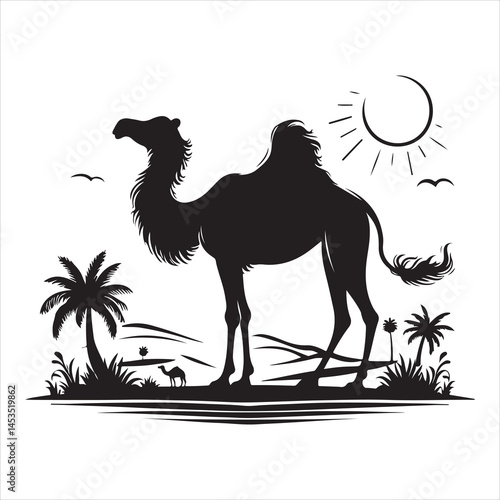 Silhouette vector of a camel standing on a white background