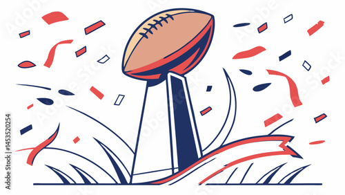 American football trophy surrounded by confetti and ribbons, symbolizing victory and celebration