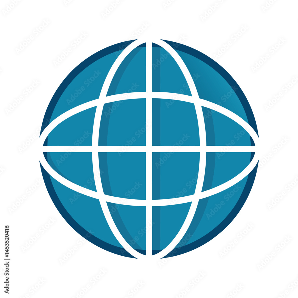 Simple blue globe icon represents international networking and worldwide connectivity Simple blue globe icon represents international networking and worldwide connectivity